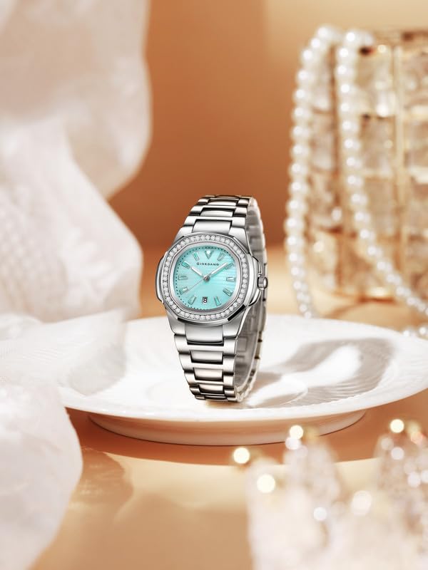 Image of Giordano Luxury Analog Quartz Watch for Women with Square Textured Dial, Crystal Indices, Date Display Function and Stainless Steel Strap - GZ-60116