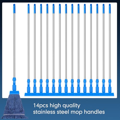 Image of Dandat 14 Pack Commercial Mop Handles Bulk Iron Mopping Tube 64 inch Heavy Duty Mop Stick Replacement Adjustable Mop Handle Wet Mop Handle for Industrial Household Floor Cleaning Jaw Clamp Style