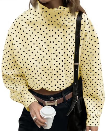 Image of Tankaneo Womens Polka Dot Zip Up Cropped Jackets | Lightweight, Lapel Collar, Casual Trendy, Fall Spring Outfits, Streetwear
