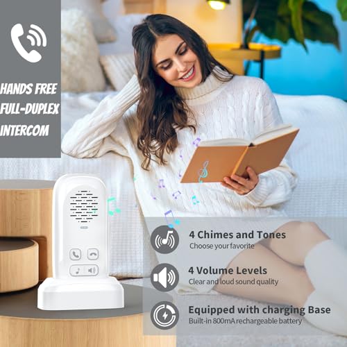 2 Way Intercom for Home,Wireless Intercom System with 984ft Range,800mAh Battery,4 Volume Levels,4 Chimes, Intercoms Wireless for Home,Office, Classroom Room to Room Communication,White