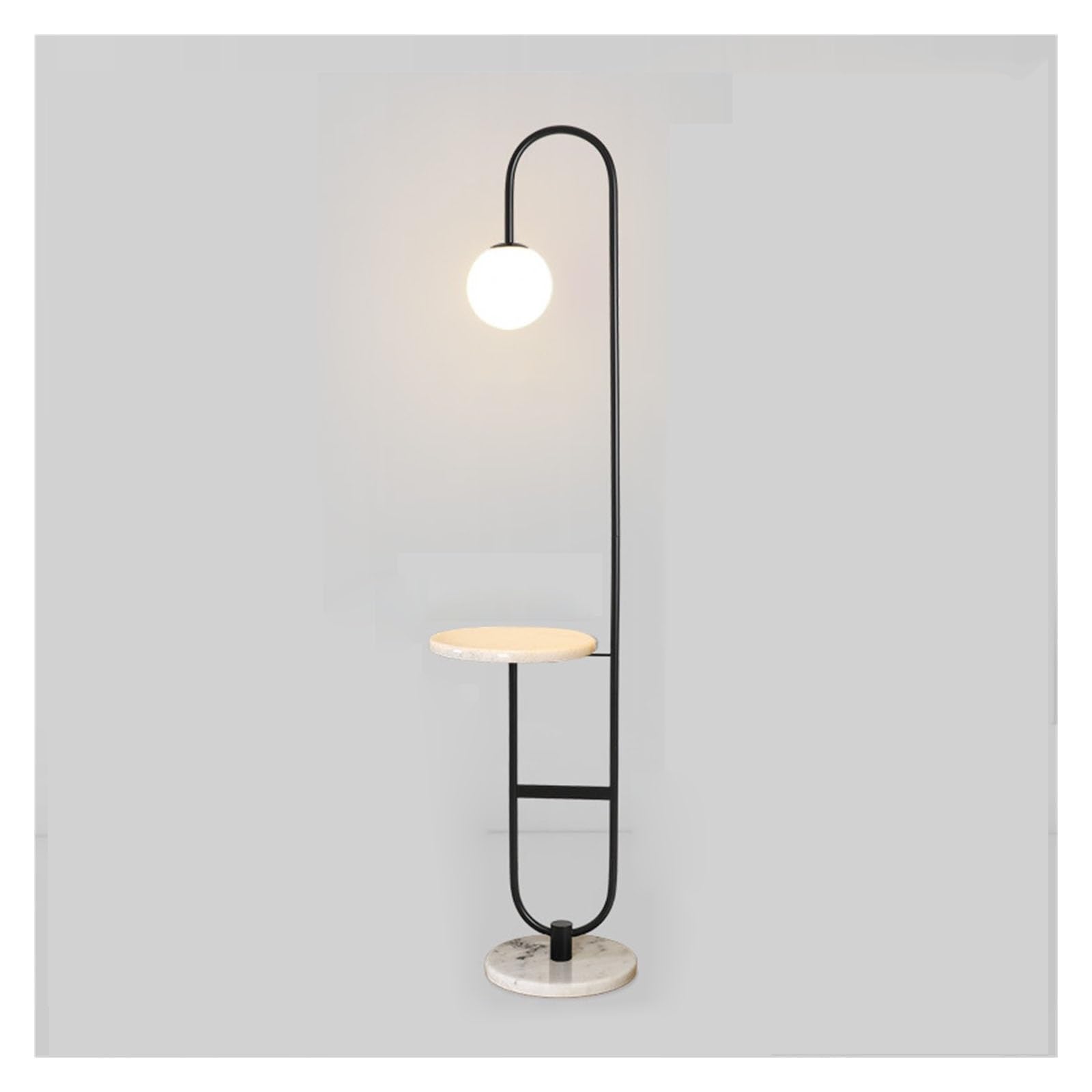 Tall Standing Lamp Real Marble Based LED Arc Floor Lamp with Bedside Nightstand End Table and Built-in USB Charging Port for Living Room Sofas Bedroom(Black)