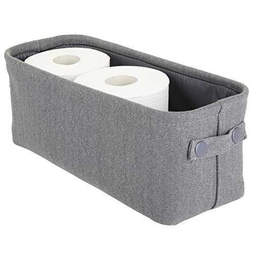 mDesign Soft Cotton Fabric Bathroom Storage Bin Basket with Coated Interior and Attached Handles - Organizer for Closets, Cabinets, Shelves - Textured Weave, Small - Charcoal Gray