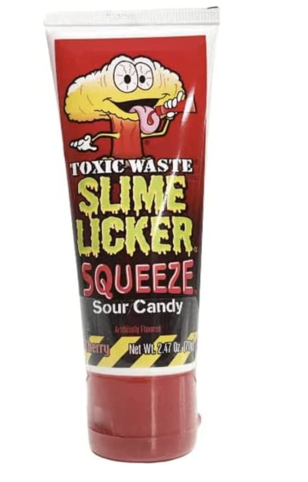 Vista 5 de Couger 's Toxic Waste Slyme Licker Sour Squeeze Candy (paquete de 3) (manzana verde, Razz azul y cereza)