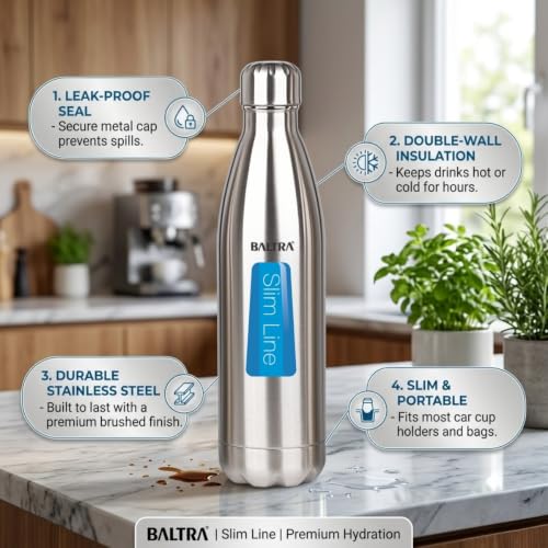 Image of BALTRA Cola Bottle thermosteel Water Bottle Stainless Steel Flask 24 Hour hot and Cold 500ml (BVB-102), Silver