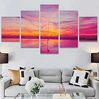 SIGNWIN 5 Panel Canvas Wall Art Coastal Multicolor Photography Relax/Calm Romantics Sunset for Home Decorations Ready to Hang - 60