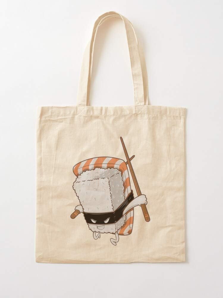 Ninja Sushi Salmon Food Rice Japanese Sashimi Warrior Tote Cotton Very Bag | Canvas Grocery Bags Tote Bags with Handles Durable Cotton Shopping Bags