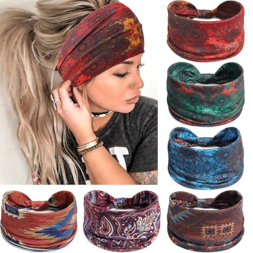 Image of Awumbuk Wide Headbands for Women Knotted No Slip Head Bands Soft Turban Headband Hair Accessories Boho African Solid Color Head Wraps for Women Yoga Workout (Dark Green)