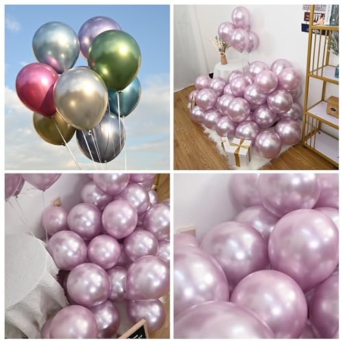 Image of Jobkoo 60Pcs Metallic Pink Balloons 5Inch Shiny Chrome Light Pink Balloon Light Purple Metallic Party Balloons Small Pink Chrome Helium Balloon for Birthday Baby Bridal Shower Wedding Party Decoration