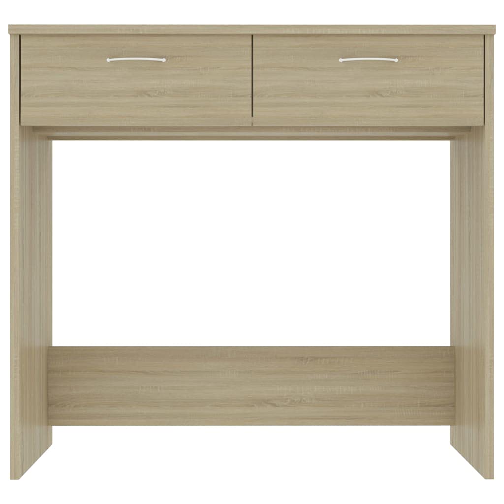 Escritorio de 80 x 40 x 75 cm, roble Sonoma, material de madera, diseño moderno con 2 cajones, resistente y duradero, adecuado para el hogar, oficina, habitación juvenil y espacios pequeños