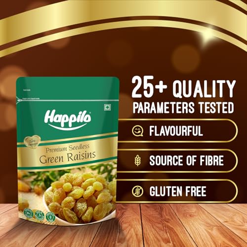 Image of Happilo Premium 1kg Seedless Green Raisins | Rich in Iron & Vitamin B | High in Antioxidants (Pack of 2)
