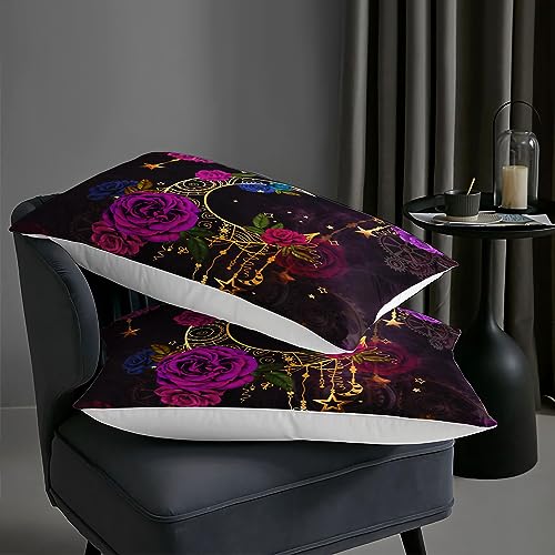 Image of AILONEN Purple Moon Rose Comforter Set Full Size, 3D Floral Pattern Bedding Set for Girls Women Room Decor, 3Pcs Soft Lightweight Duvet Set With 1 Quilt and 2 Pillowcases