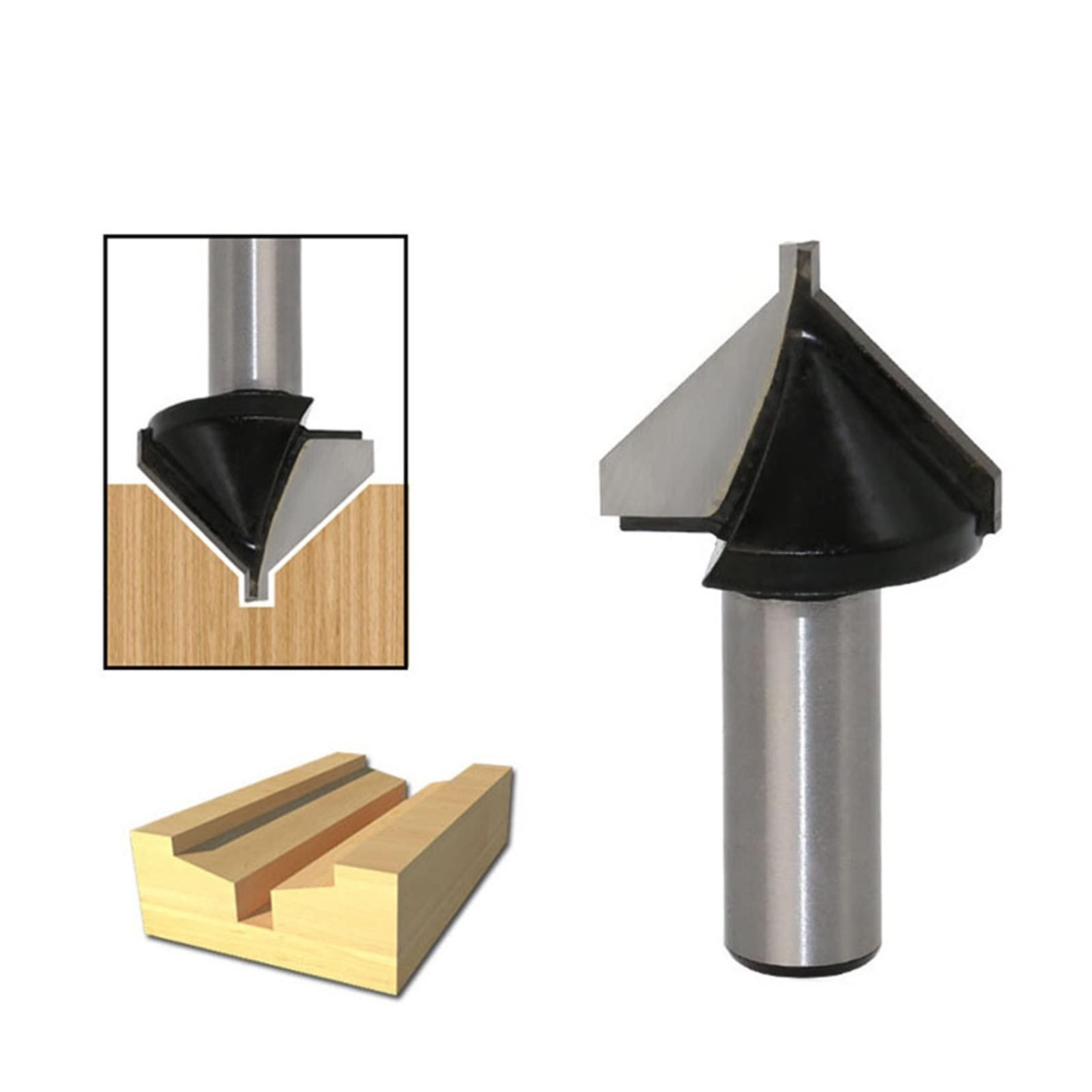 Cortador de fresado de superficie 1 pieza 12.7mm Shank 32mm Diámetro V-Groove Ruta recta Router Bit Tungsten Carbide Cortador de madera Herramientas de carpintería