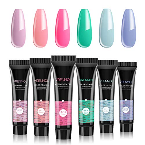Vrenmol Poly Nails Gel Glitter Builder Gel for Nails Beginner DIY Nail Art at Home Super Shiny Diamond Varnish UV/LED Soak Off Acrylic Fashion Gel Polish Set Nail Extend Extensions Gel 6PCS-15g