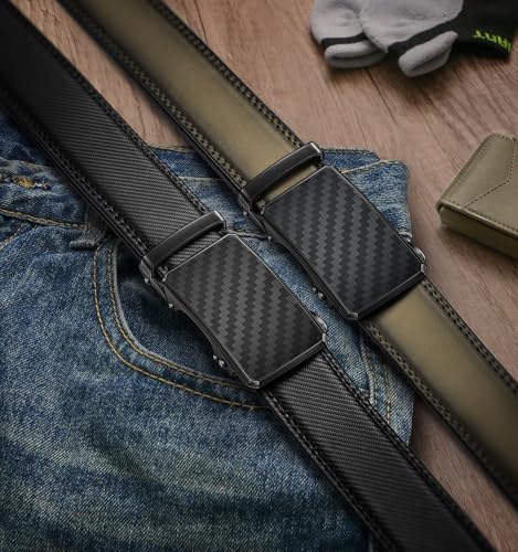 Image of KEMISANT Men Belt 2 Pack, Leather Ratchet Belt Easy Click Slide For Men 1 3 /8 inch,Cut for Fit