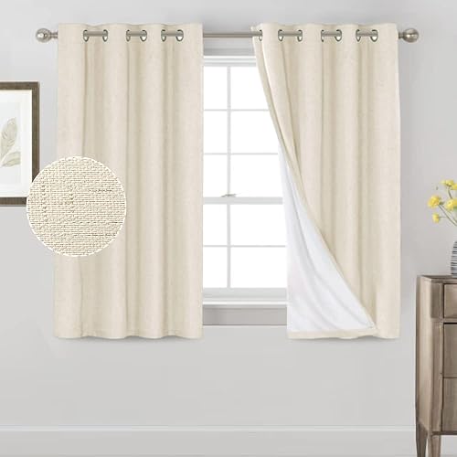 Miniatura 174 de PrinceDeco Cortinas opacas 100% para dormitorio, cortina de lino para puerta corrediza de cristal, cortinas opacas extra anchas con ojales Arena