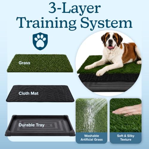 Image of PETMAKER Reusable 3-Layer Extra-Large Dog Grass Pad with Tray, 52.5 inch x 35 inch | Dog Litter Box for Indoor and Outdoor Use, Easy to Clean Washable Pet Turf Artificial Grass Pad for Puppy Potty Training