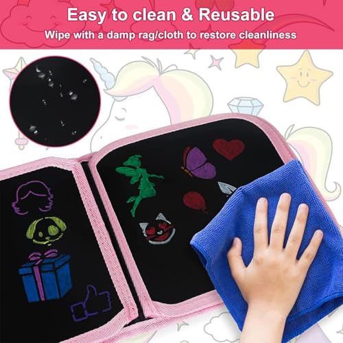 Image of Erasable Doodle Book Set for Kids, Reusable Magic Drawing Book with Watercolor Pens, Road Trip Car Game Writing and Painting Set for Boys and Girls (Pink)