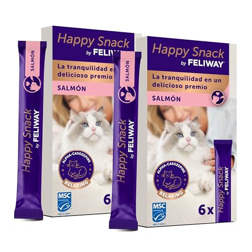 FELIWAY Happy Snack Sabor salmón - Deliciosos y cremosos premios calmantes para Gatos (6 Sobres). Ayuda a los Gatos a sentirse más tranquilos y a Mejorar vuestro vínculo. (Paquete de 2)