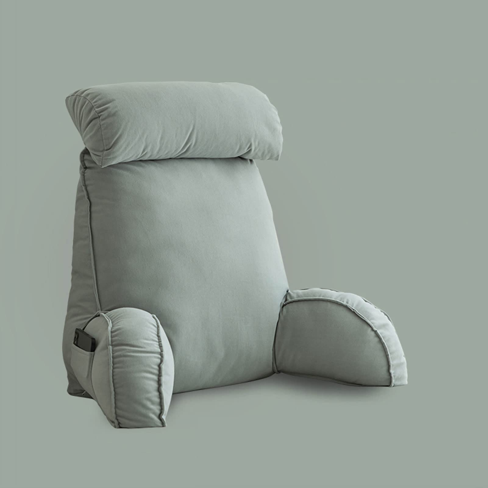 Almohada de lectura, almohada de apoyo para la espalda, almohada grande para la cintura, tiene reposabrazos y soporte para la espalda, para sentarse en la cama a leer, con rollo de cuello desmontable