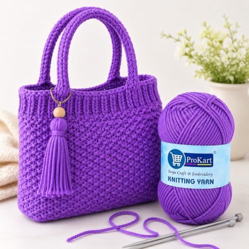 Image of ProKart Premium Woolen 4 Ply Hand Knitting Wool Yarn | Fine Weight Soft Yarn for Sweater, Scarf, Hat, Baby Clothes, Purse, Gift Bags & DIY Craft Accessories (Purple Jam, 100gms x 1 Pack) - PRO55