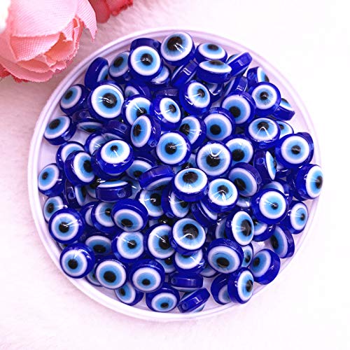 PEACHIEZ New 50PCS 8/10mm Oval Beads Evil Eye Resin Spacer Beads for Jewelry Making DIY Bracelet Beads (8mm 50pcs)