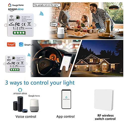 DieseRC Mini Wireless WiFi Switch, 2500W 10A RF Relay Remote Control Reciever, Smart Control by Phone Via Tuya APP - Image 2