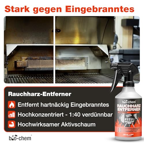 bio-chem Grill- und Backofen Reinigungsset 5-teilig - Kraftvolle Grillreiniger & Pflege inkl. Grillbürste + Grillschwamm - Für Gasgrill, Backrohr, Edelstahl, Gusseisen, Smoker u.v.m. - Made in DE