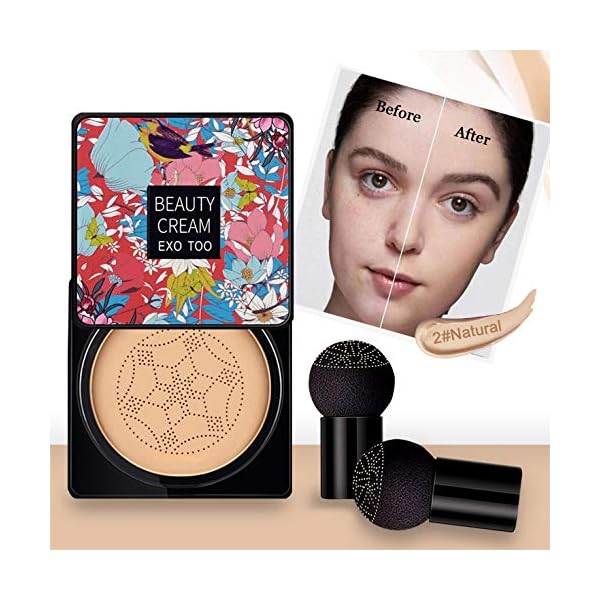 Mushroom Head Air Cushion CC Cream Foundation, Beauty Cream Exo Too BB Cream, Moisturizing, Long Lasting, Matte Concealer, Light Weight, WaterProof Liquid Foundation with 2PCS Mushroom Head