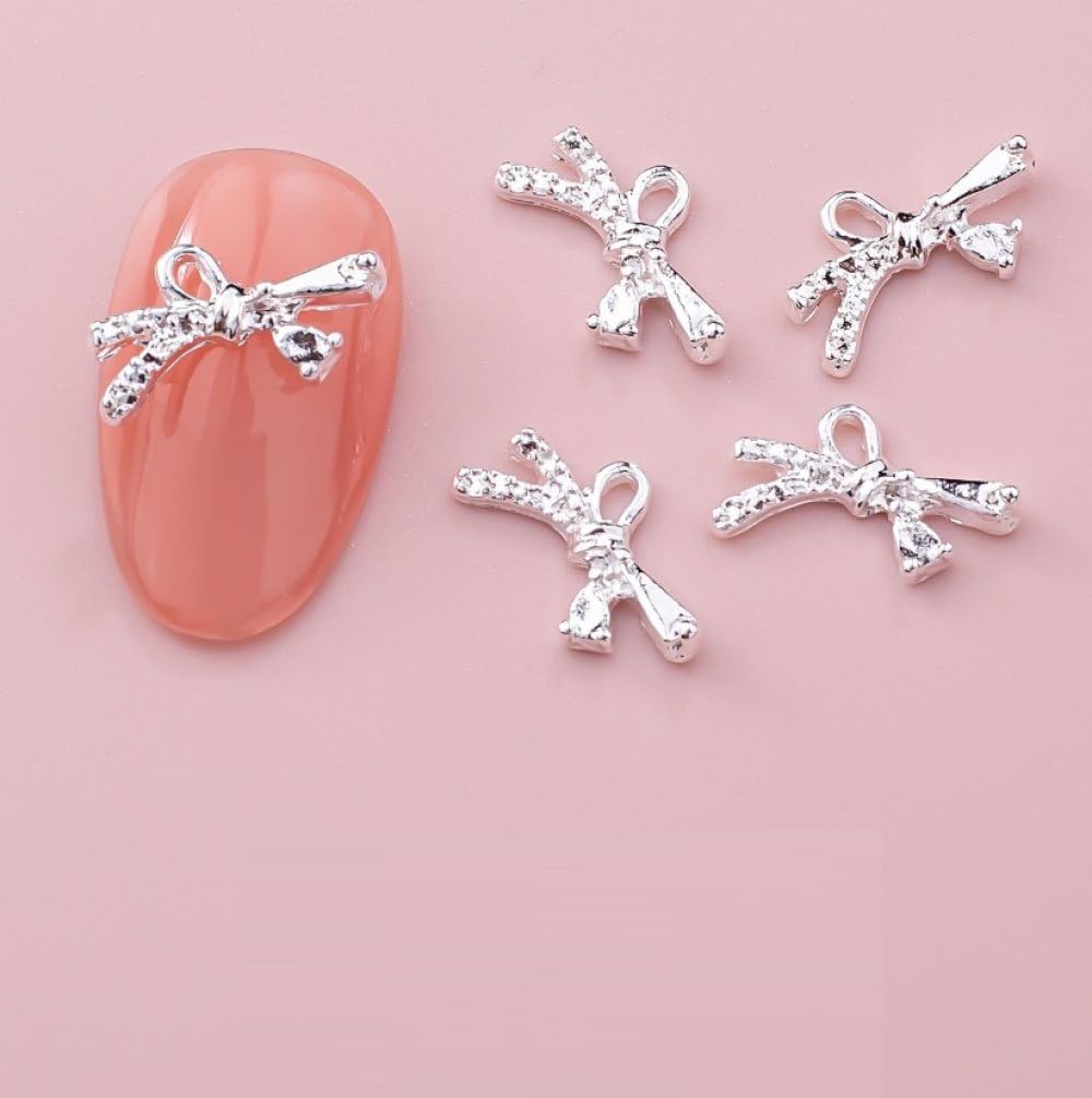 qbodp 50 Pcs Nail Decoration Fashion Nail Decoration Bow Decoration for Nail, Nail Supplies Nail Art Decoration Accessories,Silver
