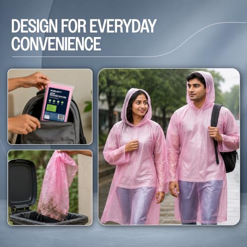 Image of Robustt Disposable Rain Card for Unisex | Pocket Raincoat for Travel | Waterproof Disposable Raincoat with Hood | Universal Fit Knee Length Raincoat for Men & Women | Emergency Rain Poncho