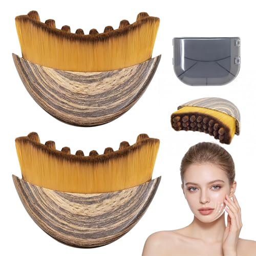 2 PCS Lymphatic Contour Face Brush Manual Lymphatic Drainage Massager Natural Makeup Brushes with Durable Soft Bristles Hypoallergenic Ergonomic Facial Cleansing Brush for Sculpting