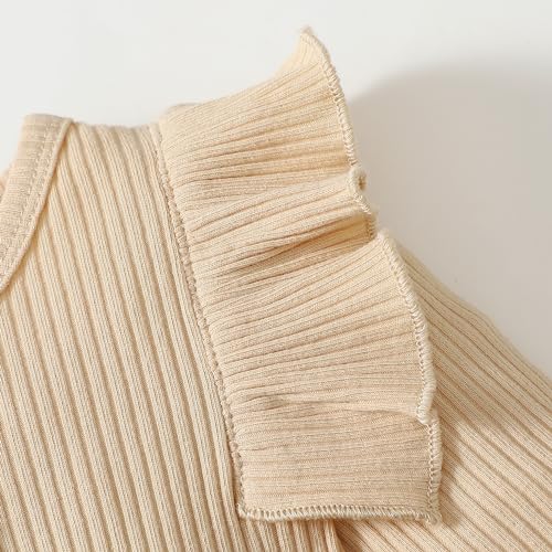 Infant Baby Girls Outfit Cute Ruffle Sleeve Ribbed Knit Romper Bodysuit and Flare Pants Clothes Set 3 Piece4