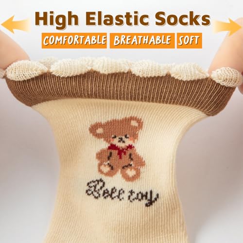 4 Pairs Toddler Baby Girl Boy Kids Socks, Cute Animal Soft Cotton Crew Socks, 0~5T4