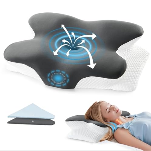 BRO Nackenstützkissen Memory Foam Kissen mit 2 Kissenbezügen Ergonomisches Kopfkissen Seitenschläferkissen Nackenkissen für Seiten-, Rücken- und Bauchschläfer zur Nackenschmerzen, 60x40x13cm