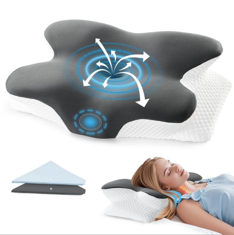 BRO Cervical Memory Foam Pillow with 2 Pillowcases for Neck and Shoulder Pain, Ergonomic O...