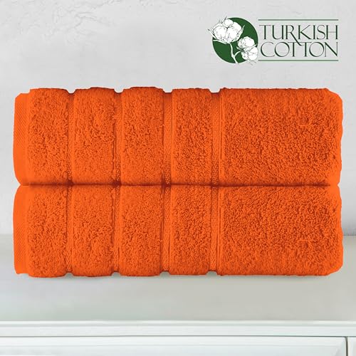 Image of Elegant Comfort 100% Turkish Cotton 4 Lines Viscose Stripe Luxury 2 Pack Bath Towel Set 27 x 54 Inch - Super Soft and Highly Absorbent Premium Hotel Spa Quality Towels for Bathroom Use, Orange