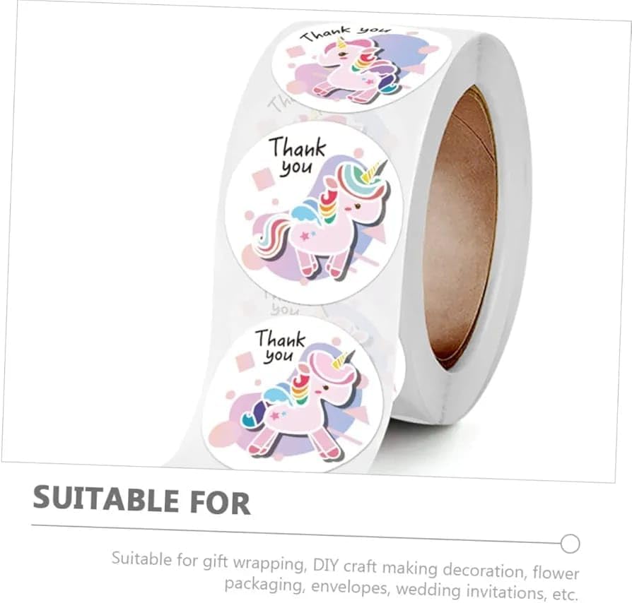 Image of 500pcs Watercolor Thank You Stickers, Round Thank You Adhesive Sticker for Small Business Wedding Supplies Packing Stickers Gift Wrap (1, Thank You Unicorn Stickers)