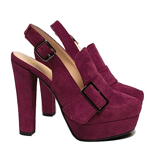 Image of SHODENSE Women Vintage Platform Chunky High Heels Pumps Shoes Round Closed Toe Platform Loafers Ankle Strap Block Heel Slingback Summer Sandals Backless Buckle Loafer Ladies Chic Sexy Party 4-11 M US