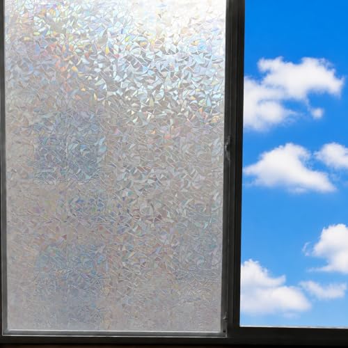Image of CVANU Rainbow Reflection 3D Frosted Privacy Window Film, Self Adhesive Waterproof Vinyl Covering Sheet for Glass Door, Windows, Bathroom, Home & Office Use (12 x 120 Inch)
