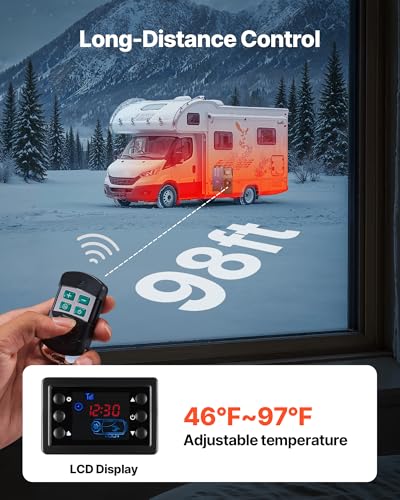 Image of VEVOR Diesel Heater, 8KW, DC 12V /24V, All in One Portable Diesel Air Heater with Remote Control and LCD Screen, Fast Heating Low Noise, 1.3 Gal Fuel Tank for Vehicles, Vans, RVs, Campers, and Trucks