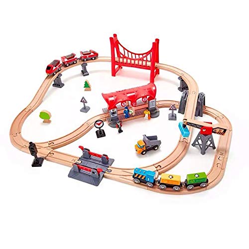 Eisenbahn Set Holz Elemente Zug Auto Bahnübergang Bäume Menschen Holz-Eisenbahn Passend für Kleinkinderspielzeug 3…