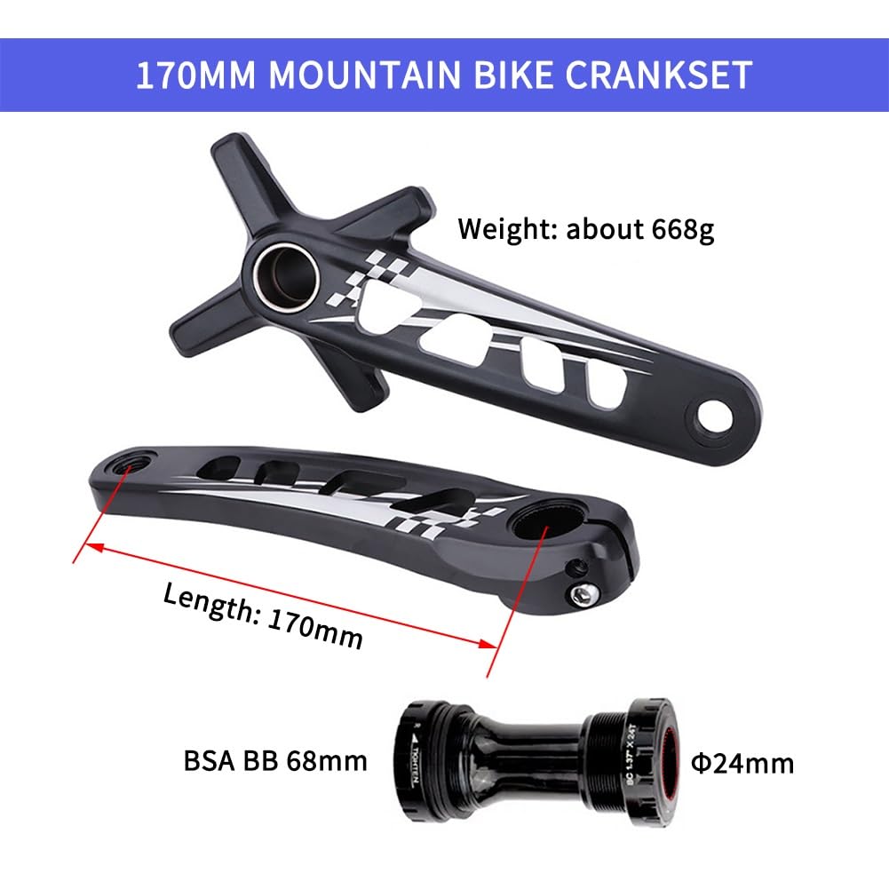 Guarnitura per Mountain Bike da 170 mm, BCD 104, 32/34/36/38T, velocità Singola, Corona Ovale, pedivella Cava Integrata per 8-12 con Movimento Centrale BSA, Lega di Alluminio Nera.