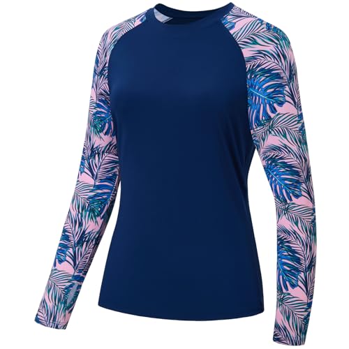 UPF 50 Clothing Lightweight Long Sleeve Sun Shirt 25 upf 50 clothing - dark blue palm leaves