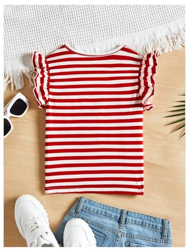 Girl's Striped T Shirts Layered Ruffle Cap Sleeve Tee Top Crew Neck Classic Summer Tops2