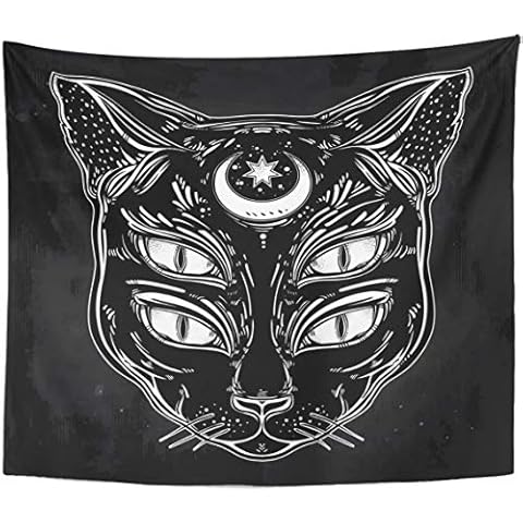 Dimmo Tapestry Black Cat Head Portrait Moon and Four Eyes Eyed Home Decor Wall Hanging for Living Room Bedroom Dorm 60x80 inches Cover