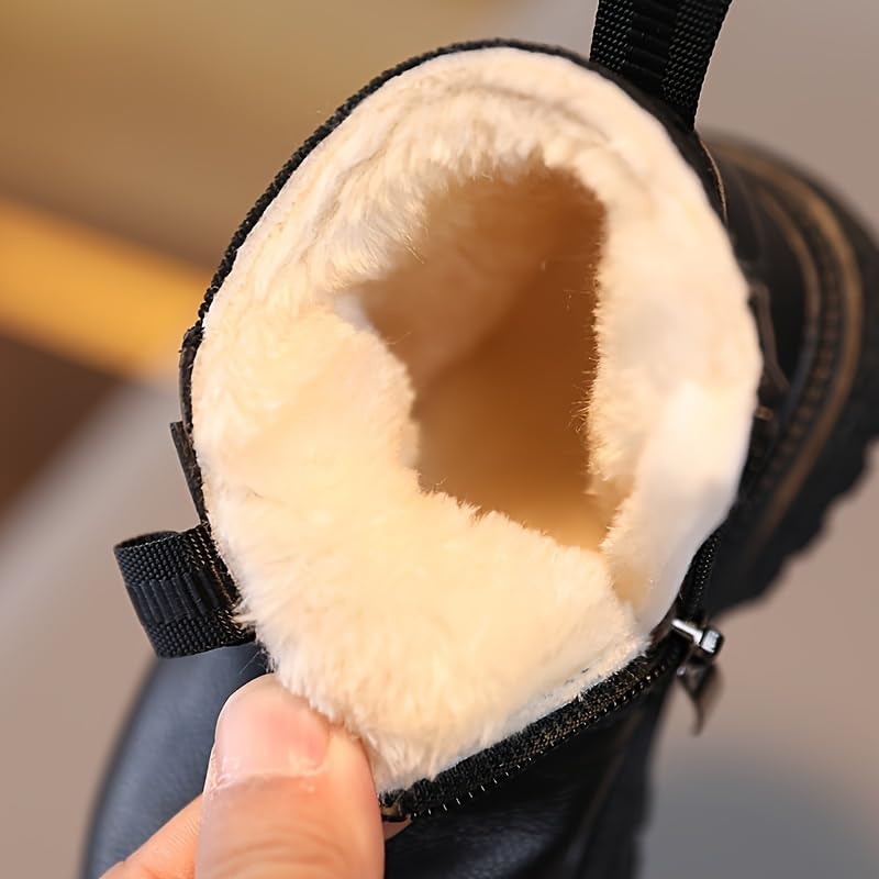 Vintage Comfortable Solid Color Boots with Zipper for Girls, Non-slip Warm Plus Fleece Boots for Winter3