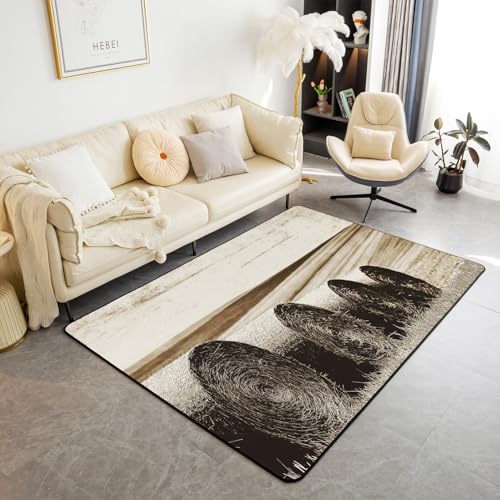 jejeloiu Western Decor Hay Bale Area Rug 5x7 Kids Rustic Grass Living Room Rugs for Bedroom for Boys Girls Teens Farm Nursery Decor Decorative Carpet Rug Non-Slip Retro Indoor Floor Mat Accent Rug