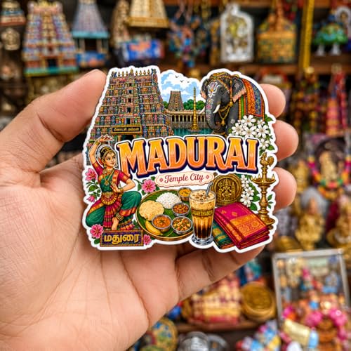 Image of Zesta Wooden Fridge Magnets Set | Refrigerator Decor Magnets for Kitchen | India Souvenir Fridge Magnet Collection | Wooden Magnet for Fridge Door Decoration (Madurai)
