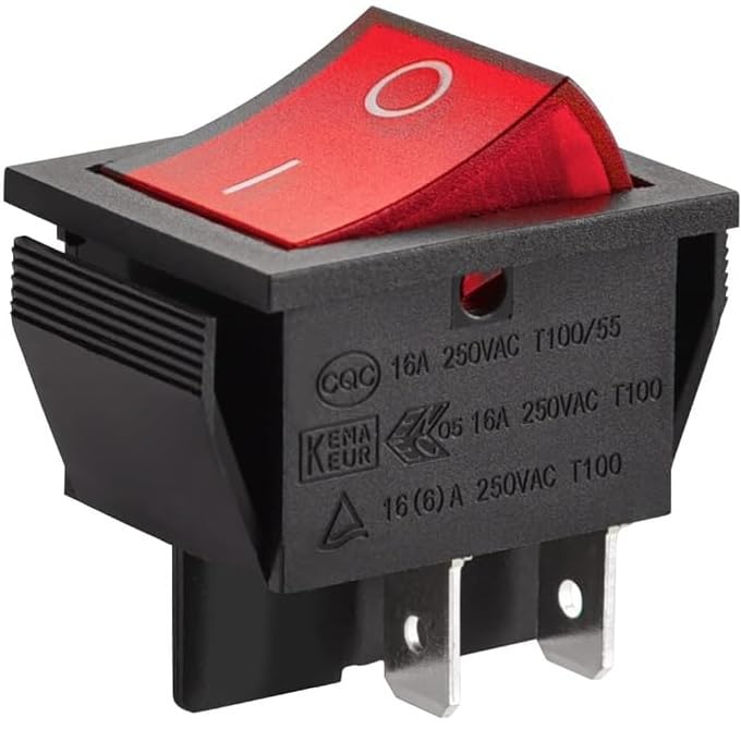 AUTOZOCO Interruptor Basculante DPST ON/OFF 4 pin, Interruptor Basculante DPST de Encendido y Apagado, Interruptor de Encendido/Apagado de Dos polos y Cuatro Terminales, 250 V - 16A, PVC, Luz Roja