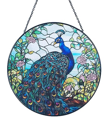 8'' Peacock Decor Suncatcher Stained Glass - Originally Designed Peacock Suncatchers for...